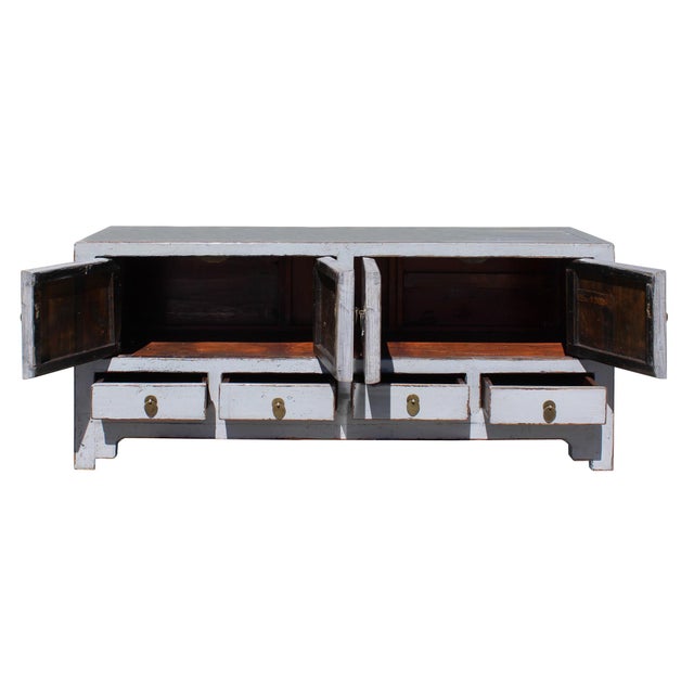 Chinese Distressed Gray Low TV Console Table Chairish