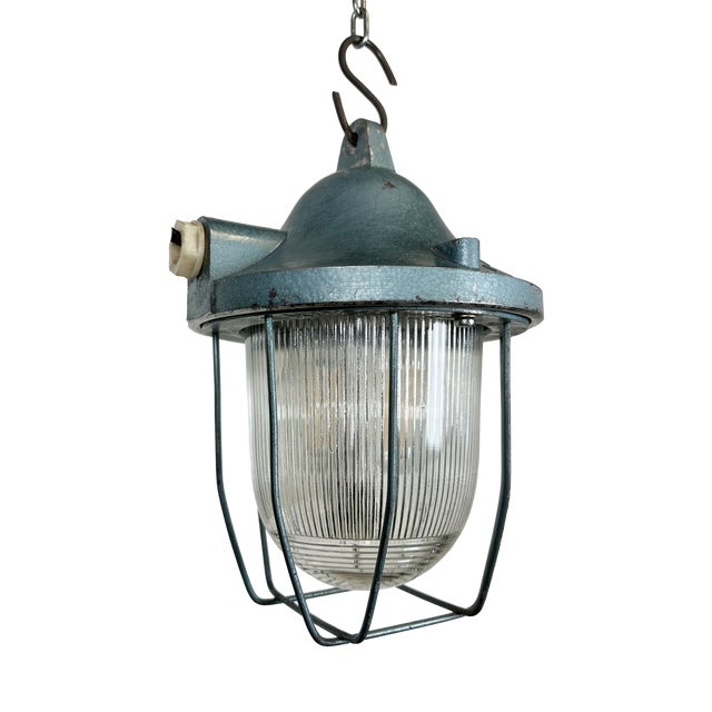 Blue Industrial Bunker Light from Polam Gdansk, 1970s, 1960s For Sale