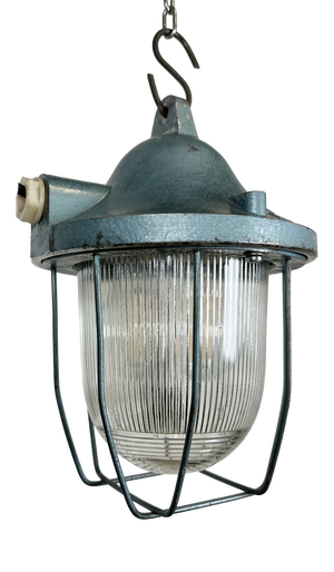 Blue Industrial Bunker Light from Polam Gdansk, 1970s, 1960s