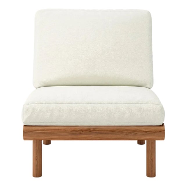 Rishon Dark Teak Outdoor Lounge Chair – Classic Cushion Edition in Sunbrella Canvas Natural For Sale