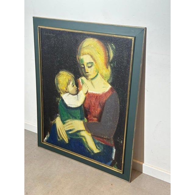Expressive figurative painting by Ludo Laagland depicting a tender mother and child scene. The composition is intimate and...