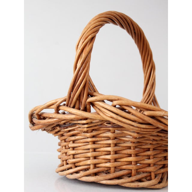 Vintage Woven Wicker Gathering Basket With Twisted Handle For Sale - Image 13 of 13