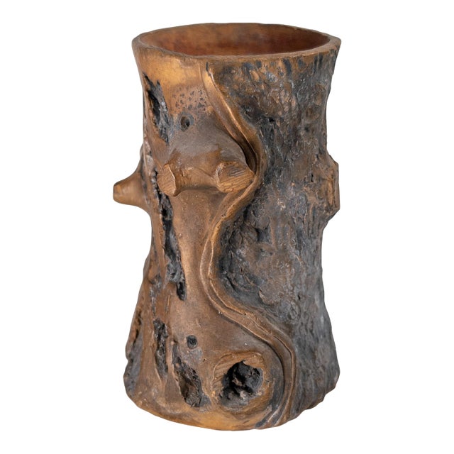 Early 20th Century Chinese Republic Yixing Zisha Tree Form Brush Pot Vase For Sale