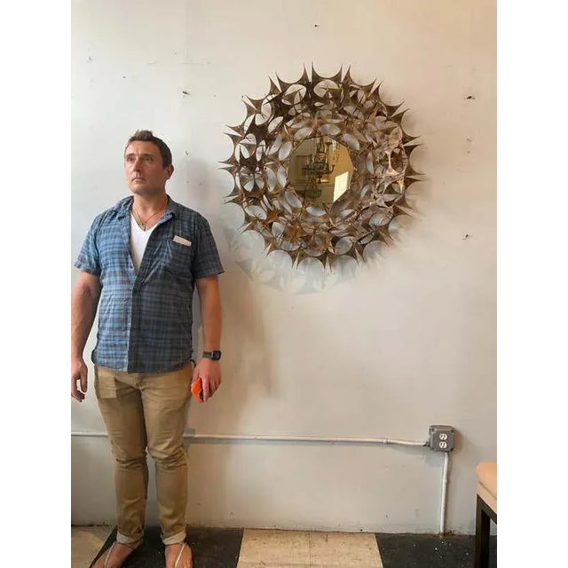 Metal 1970s Marc Weinstein Brutalist Sunburst Metal Mirror For Sale - Image 7 of 13