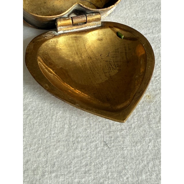 Metal Vintage Brass Heart Hinged Keepsake Box For Sale - Image 7 of 12