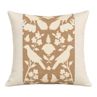 One Schumacher Chenanceau Fabric Color Fawn Panel and Linen Pillow Down and Feather Pillow 17 X 17 For Sale