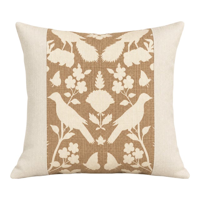 One Schumacher Chenanceau Fabric Color Fawn Panel and Linen Pillow Down and Feather Pillow 17 X 17 For Sale