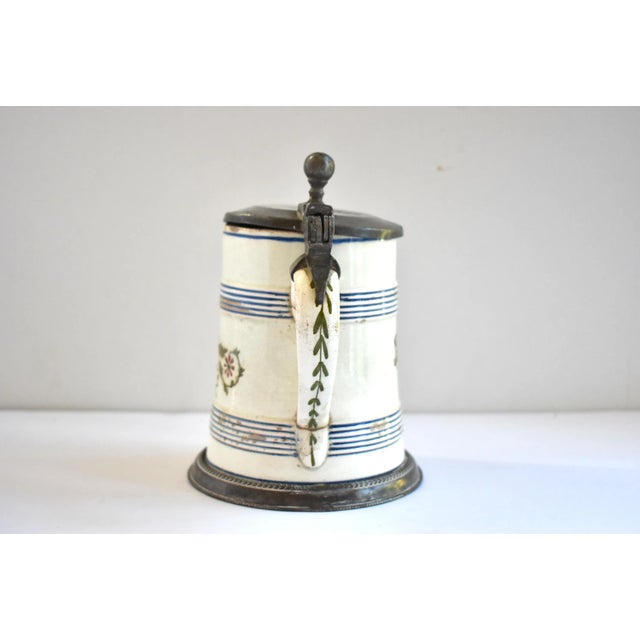 Rustic Antique Early 19th-Century German Pewter-Mounted Faience Tankard For Sale - Image 3 of 11