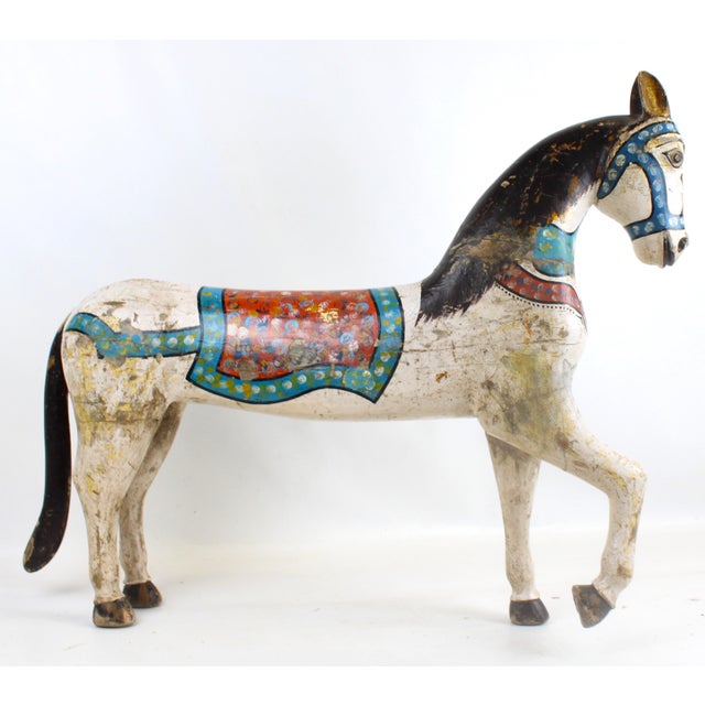 Antique White Carousel Horse With Detachable Metal Stand For Sale - Image 8 of 17