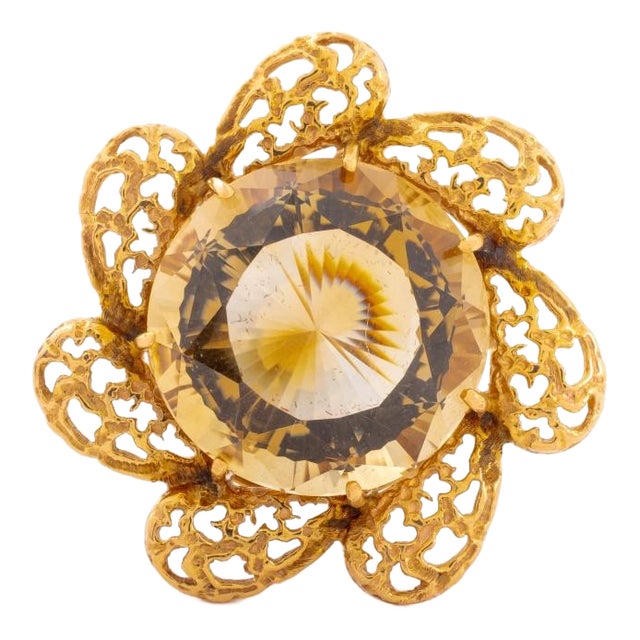 14k Yellow Gold Smoky Quartz Brooch For Sale