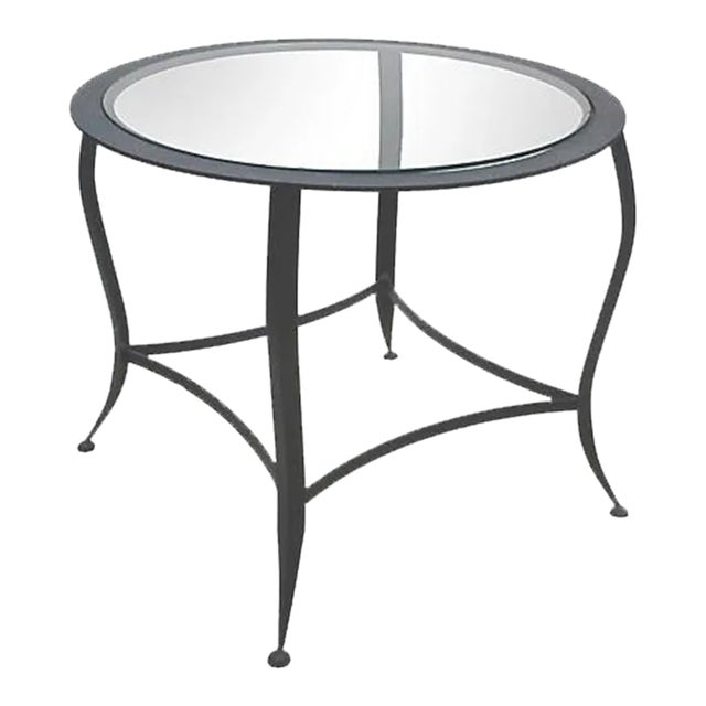 Modernist Black Steel Round End Table Glass Top For Sale