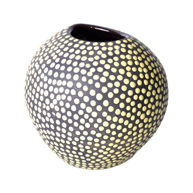 Heavy Glass Vase yellow dots Chairish