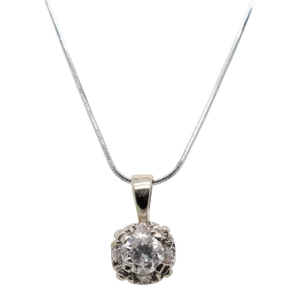 Vintage Round Brilliant Cut Diamond & 14K White Gold Pendant Necklace