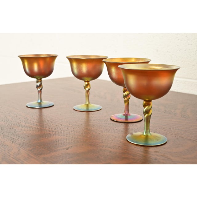 Art Deco Steuben Aurene Iridescent Art Glass Goblets, Set of Four For Sale - Image 3 of 9
