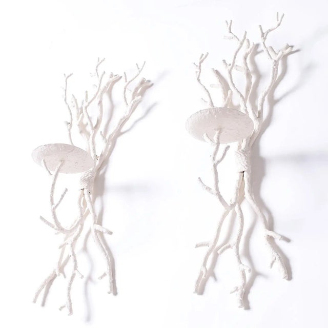 Mid-Century Modern Pair of Faux Coral Metal Wall Sconces For Sale - Image 3 of 9