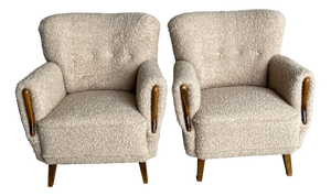 Modern Scandinavian Lounge Chairs in Bouclé and Beech, 1940s, Set of 2