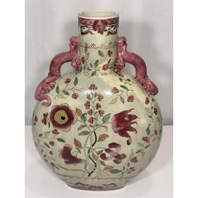 Cream Vintage Chinoiserie Porcelain Moon Flask Vase For Sale - Image 8 of 12