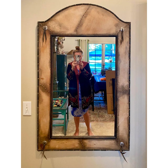 Vintage Hand Crafted Santa Fe Style Leather Mirror With Studs and Conchos For Sale - Image 13 of 13