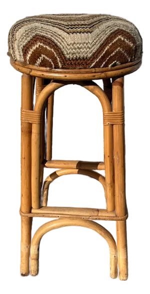 Single Vintage Bar or Counter Stool in Bamboo in Vintage Upholstery