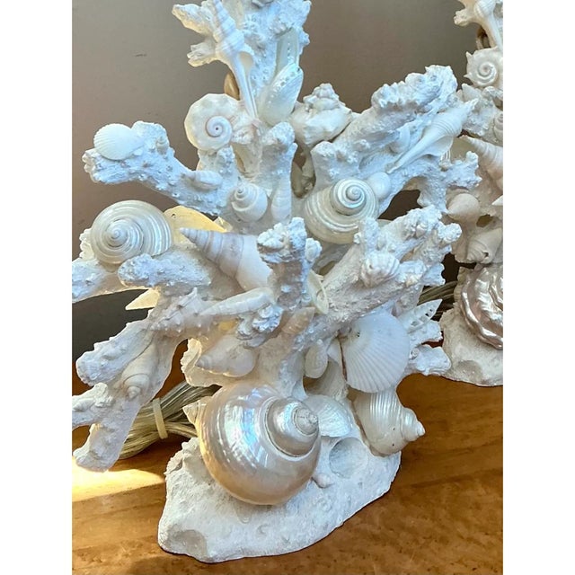 Vintage Shell and Plaster Faux Coral Table Lamps - Pair For Sale - Image 10 of 12
