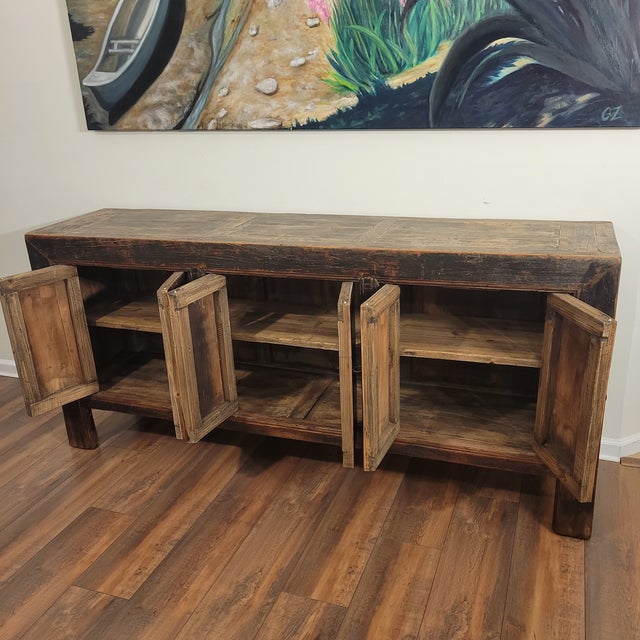 Antique Chinese 4 Door Sideboard Blackened Elm Credenza For Sale - Image 4 of 8