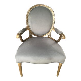 Vintage Hollywood Regency Silver & Gold Upholstered Armchair For Sale