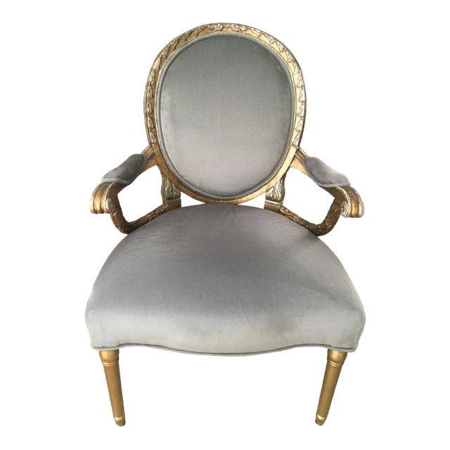 Vintage Hollywood Regency Silver & Gold Upholstered Armchair For Sale