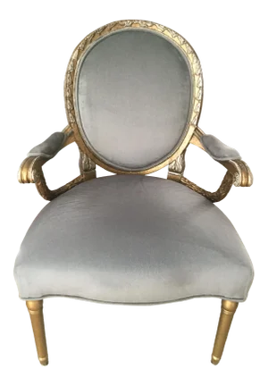 Vintage Hollywood Regency Silver & Gold Upholstered Armchair