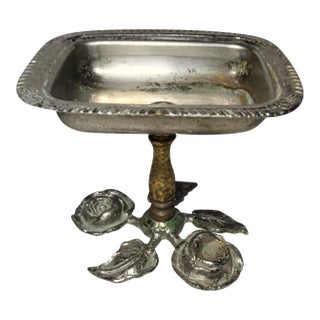 Silver and Brass Pedestal Soap Dish Floral Motifs For Sale