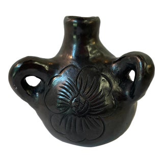 Vintage Black Pottery Ceramic Vase For Sale