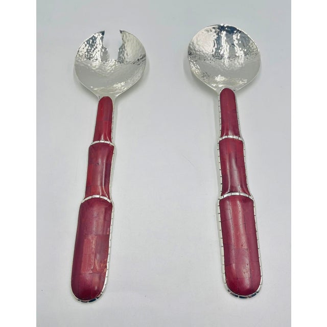 Metal 1980s Rare Emilia Castillo Taxco Silver Plate Jasper Serving Utensils Set For Sale - Image 7 of 18