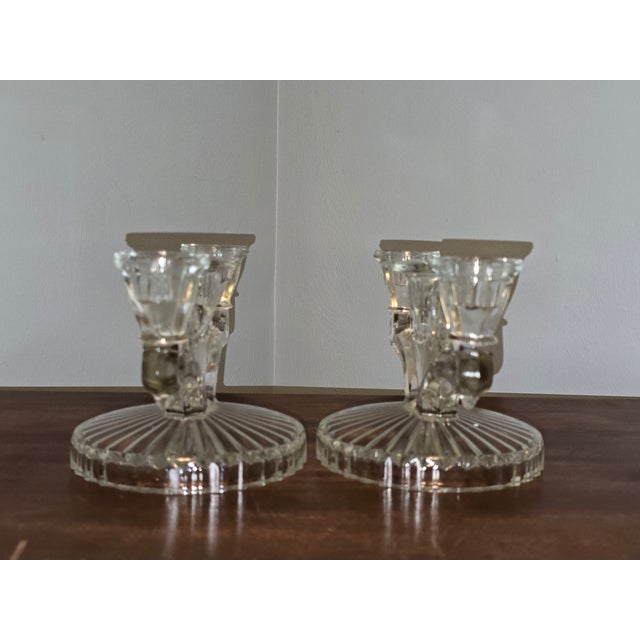 Vintage Pressed‑Glass Triple Spot Candleholders — Set of Two For Sale - Image 4 of 11