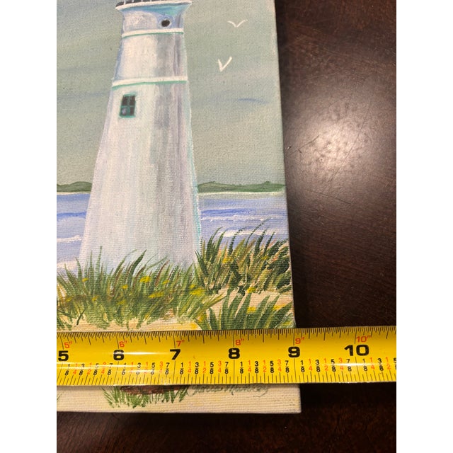 Coastal Original Coastal Lighthouse Painting on Canvas For Sale - Image 3 of 7