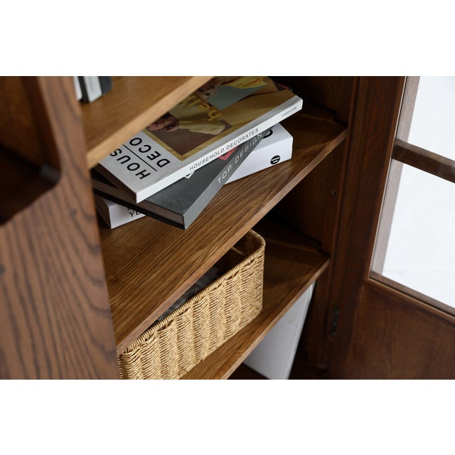 2020s Mission 1 Door Bookcase With Side Shelves - Walnut Stain For Sale - Image 5 of 9
