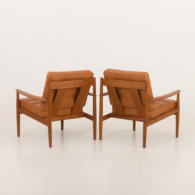 Wood Set of Teak Lounge Chairs in Aniline Cognac Leather for Cado by Grete Jalk, Denmark, 1960s For Sale - Image 7 of 18