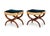 Pair of French Empire Style Blue Velvet and Golden Upholstered Curule Stools, with carved wood X-form bases. 19" H x...