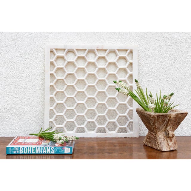 White Hand-Carved Honeycomb Marble Panel For Sale - Image 8 of 8