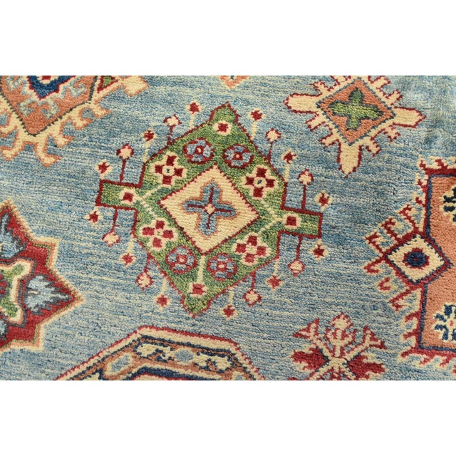 Kazak Rug 8'5'' X 9'7'' Blue Wool Tribal Hand-Knotted Oriental Carpet For Sale - Image 4 of 12