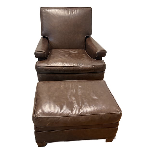 Mid-Century Kittinger Leather "King of Ease" Recliner and Ottoman Set - 2 Pieces For Sale