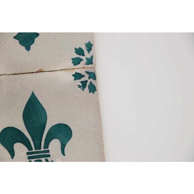 Green 19th Century Fleur De Lis Set of Four Tiles, Antique, Portuguese For Sale - Image 8 of 12
