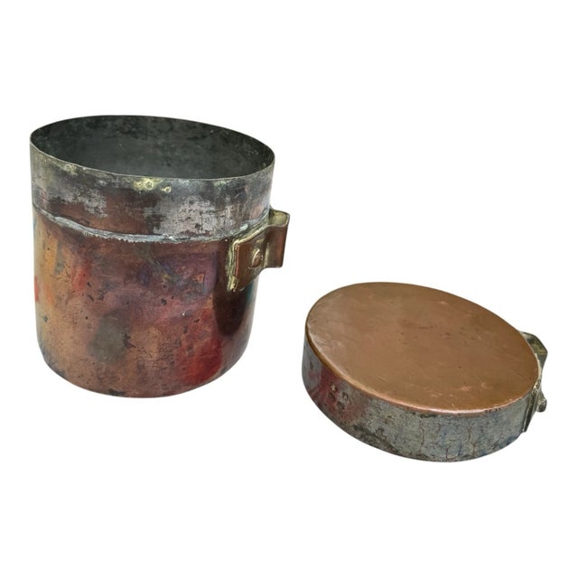 Antique Primitive Copper & Brass Lidded Cooking Pot Tiffin Boiler C1900s For Sale In Philadelphia - Image 6 of 10