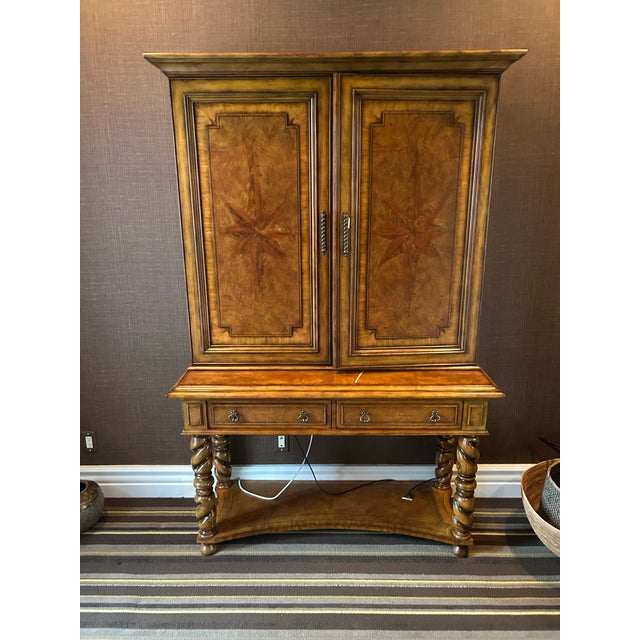 Late 20th Century Maitland-Smith Burlwood Armoire With Compass Marquetry For Sale - Image 5 of 9