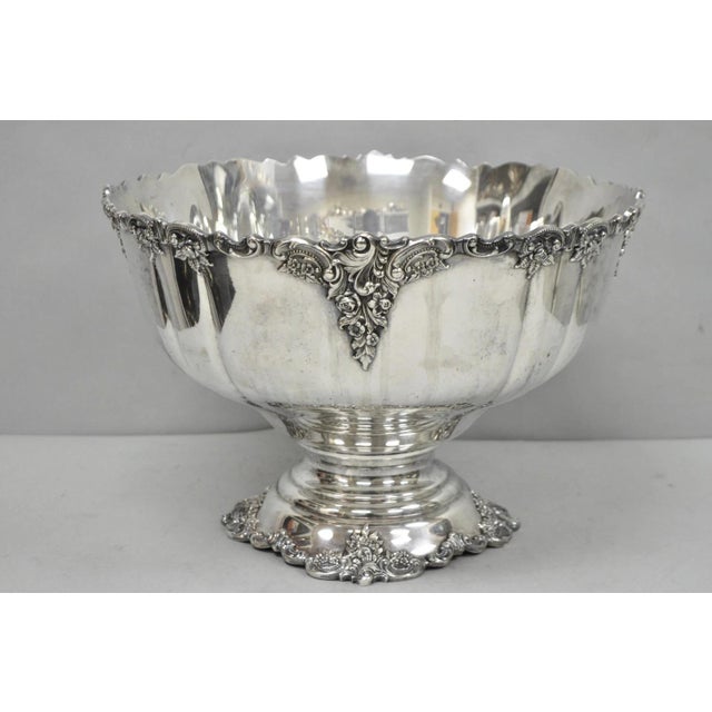 Vintage Baroque by Wallace (252, 253) Silver Plated Pedestal Base Punch Bowl Set w/ 10 Cups. Circa Mid 20th Century....