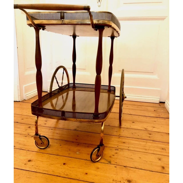Brown Mid-Century Brass and Wood Serving Cart by Josef Frank for Svenskt Tenn, 1950s For Sale - Image 8 of 15