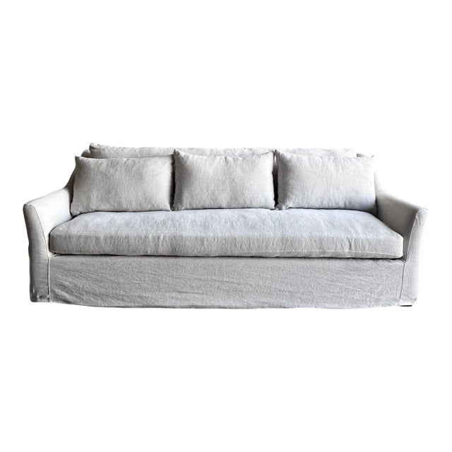 Slip Covered Slope Arm Sofa in Flax With Down Cushions - Hemp For Sale