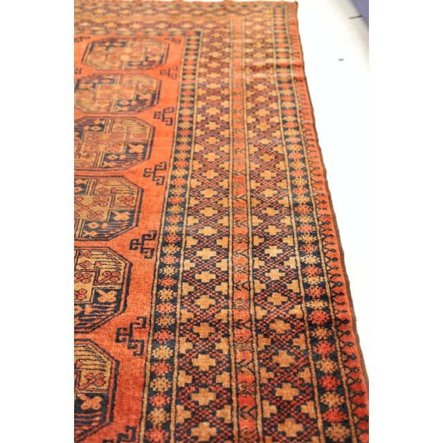 Ersari Burnt Orange, Copper, Rust, Camel & Indigo Square Rug - 8.7 x 9.2 For Sale - Image 12 of 13