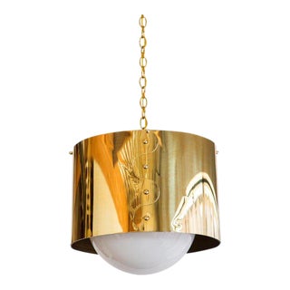 1960s Mid-Century Modern Brass Drum Shaded Pendant For Sale