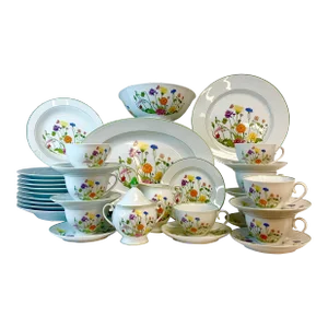1974 Portuguese Porcelain Dinnerware With Wildflowers by Denby, Service for 9+ - Set of 52