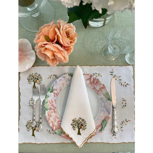 Embroidered Christmas Holiday Placemats & Napkins Set For Sale - Image 4 of 12