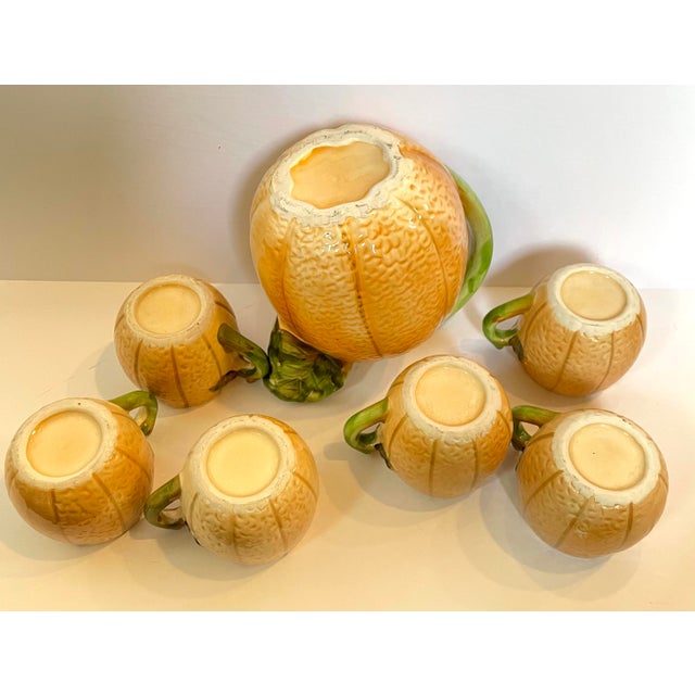 The Haldon Group Ceramic Cantelope Pitcher and 6 Cups | Chairish